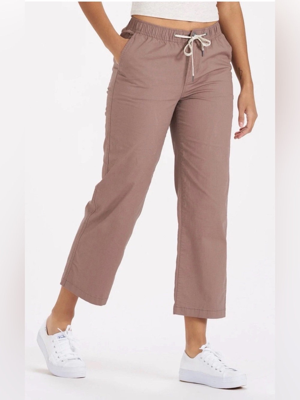 Vuori Cropped Drawstring Pants in Mauve Taupe